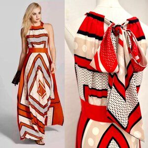 Eliza J Scarf Print Crepe De Chine Fit And Flare Maxi Dress Size 6 / Whimsical